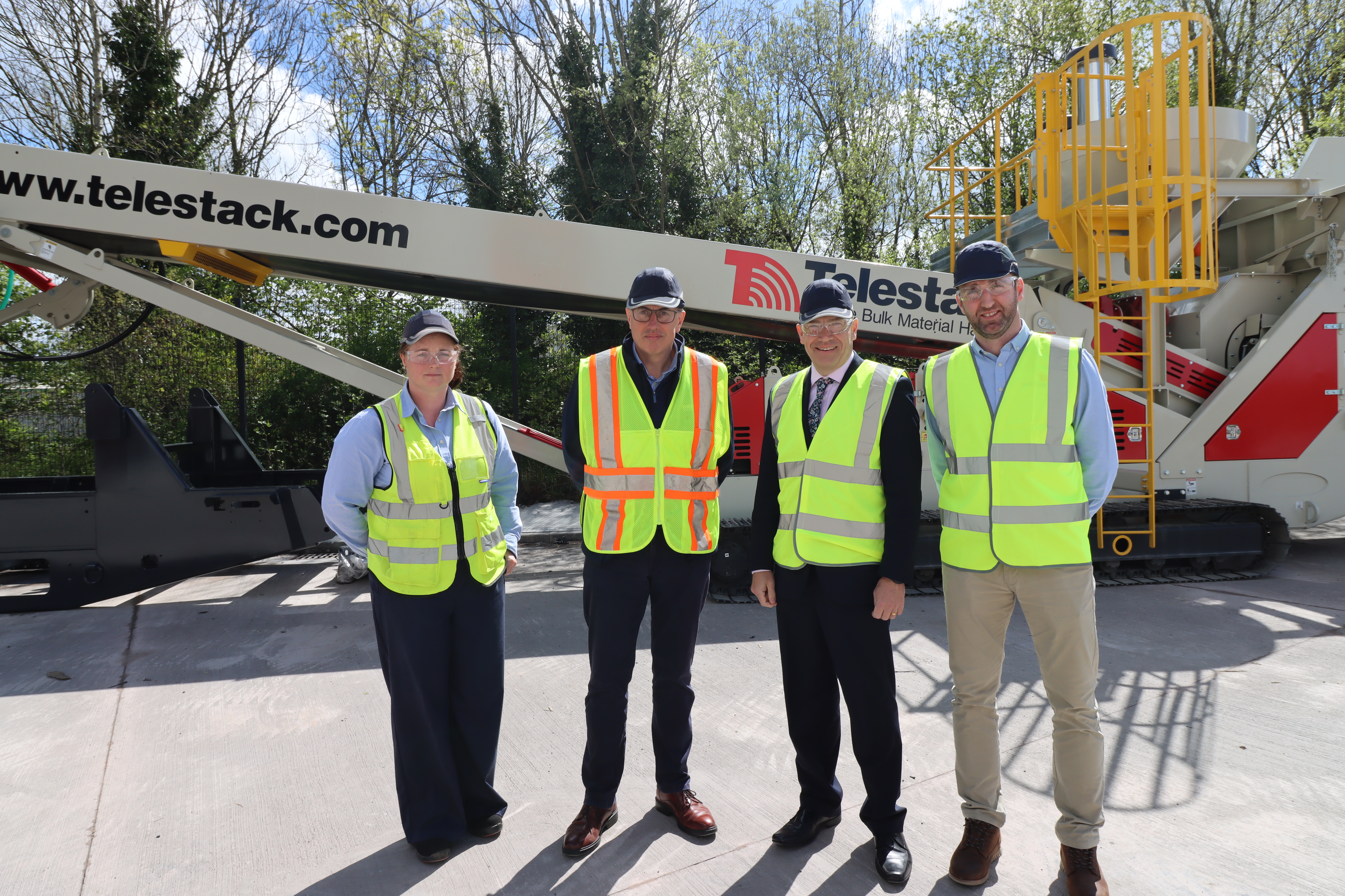 Pictured at Telestack - Elaine Mallaghan, Operations Director, Telestack Damian Power, General Manager, Telestack RT Hon Chris Heaton Harris MP, Secretary of State for Northern Ireland  Carl Donnelly, International Sales Manager, Telestack